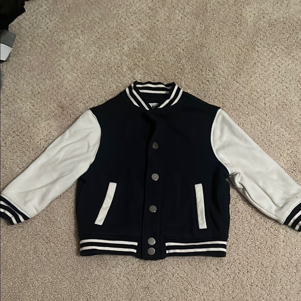 Old Navy Navy and White Varsity Jacket with Ribbed Cuffs